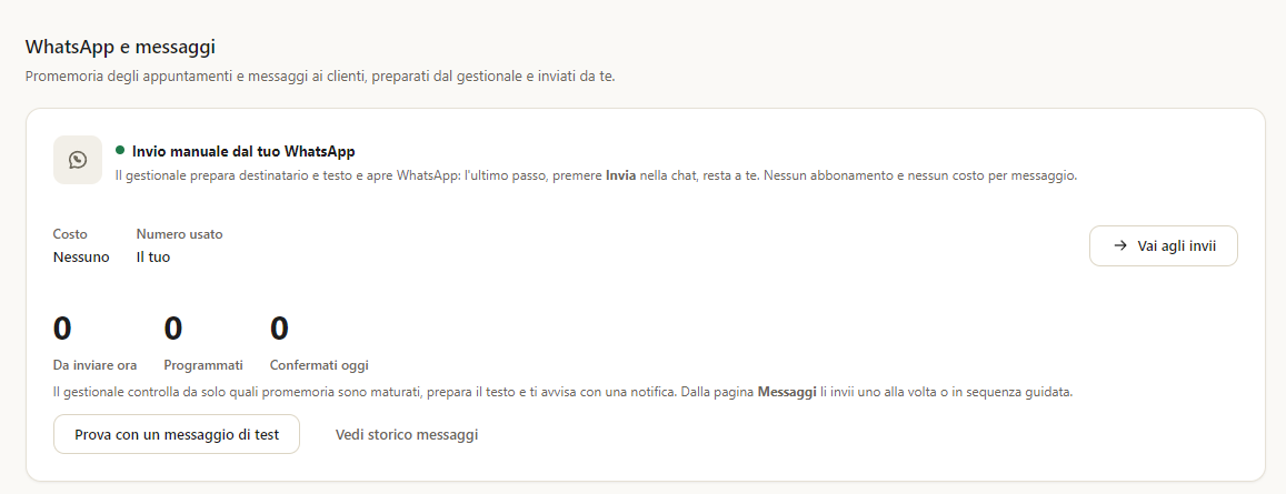 Riepilogo dei promemoria WhatsApp preparati da Barber Manager